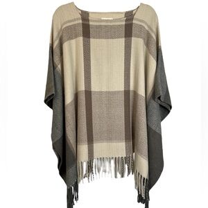 Universal Thread Cream and Brown Fringe Poncho Sweater